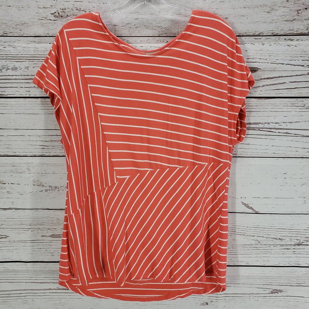 Chico's Orange with White Stripe Cap Sleeve Top Blouse Size 2